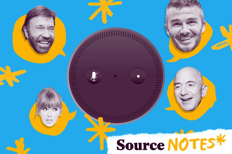 An Echo with speech bubbles featuring the heads of celebrities.